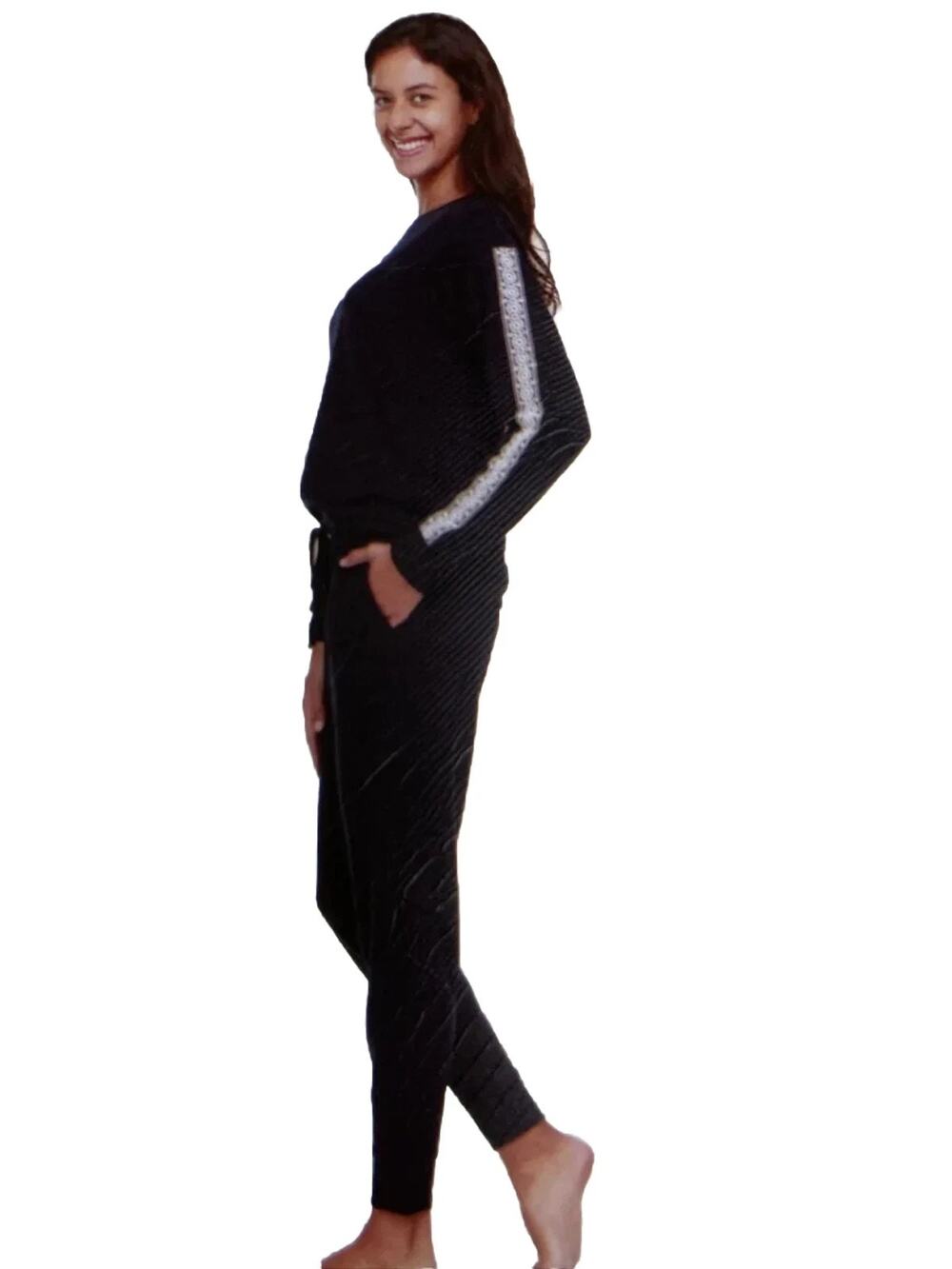 NEW Flora Knit Pajama Lounge Set Black Lace Sleeve Inset SIZE LARGE 14/16